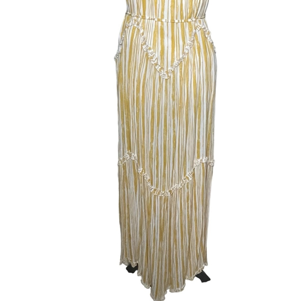 Unbranded Maxi Yellow Mustard Stripped Strappy Shark Tooth Dress - Picture 7 of 10